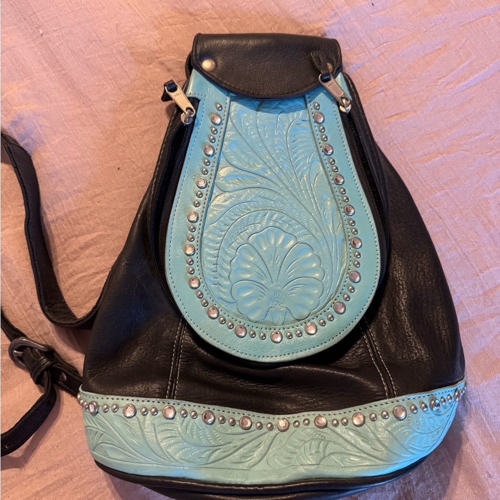 American West Black and Blue Embossed Backpack
